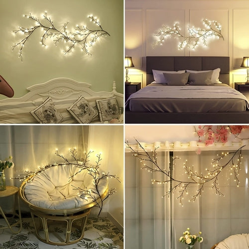 .  🪴 7.55 ft 144 LED USB Flexible Branch Wall Lights – Warm White Indoor Fairy Vine String Lights for Home Decor