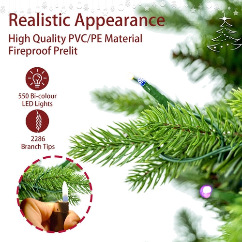 🌲 7.5ft Artificial Christmas Tree Prelit PE & PVC With Metal Stand, 550 LED Lights