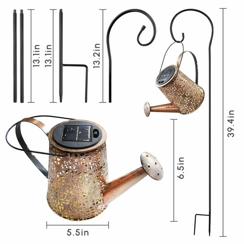 Solar Watering Can Lights Outdoor Garden Decor – Hanging Kettle Lantern with 36 LED String Lights by Pink Iolaus