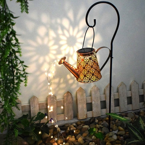 Solar Watering Can Lights Outdoor Garden Decor – Hanging Kettle Lantern with 36 LED String Lights by Pink Iolaus