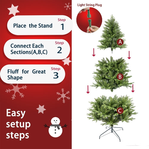 🌲 7.5ft Artificial Christmas Tree Prelit PE & PVC With Metal Stand, 550 LED Lights