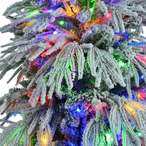 7.5FT Pre-Lit Snow Flocked Spruce Christmas Tree – Artificial Hinged Tree with 350 LED Lights by Sangria Beech