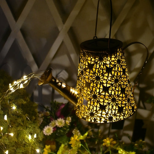 Solar Watering Can Lights Outdoor Garden Decor – Hanging Kettle Lantern with 36 LED String Lights by Pink Iolaus