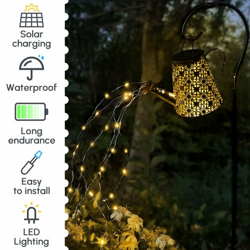 Solar Watering Can Lights Outdoor Garden Decor – Hanging Kettle Lantern with 36 LED String Lights by Pink Iolaus
