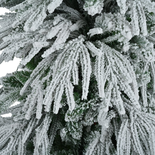 7.5FT Pre-Lit Snow Flocked Spruce Christmas Tree – Artificial Hinged Tree with 350 LED Lights by Sangria Beech
