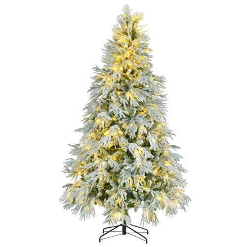 7.5FT Pre-Lit Snow Flocked Spruce Christmas Tree – Artificial Hinged Tree with 350 LED Lights by Sangria Beech
