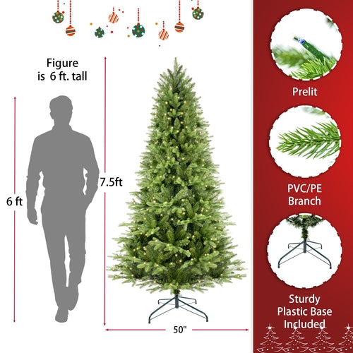 🌲 7.5ft Artificial Christmas Tree Prelit PE & PVC With Metal Stand, 550 LED Lights