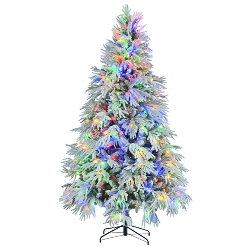7.5FT Pre-Lit Snow Flocked Spruce Christmas Tree – Artificial Hinged Tree with 350 LED Lights by Sangria Beech